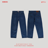 Bobson Japanese Men's Basic Denim Pants Loose Fitting Mid Waist 188317 (Medium Shade)