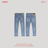 Bobson Japanese Men's Basic Denim Pants Super Skinny Mid Waist 184924 (Light Shade)
