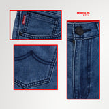 Bobson Japanese Men's Basic Denim Pants Slim Straight Mid Waist 189736-U (Medium Shade)