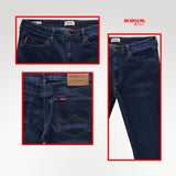 Bobson Japanese Men's Basic Denim Pants Slim Straight Mid Waist 186960 (Dark Shade)