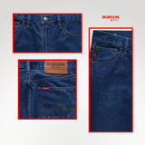 Bobson Japanese Men's Basic Denim Pants Slim Straight Mid Waist 189994-U (Medium Shade)