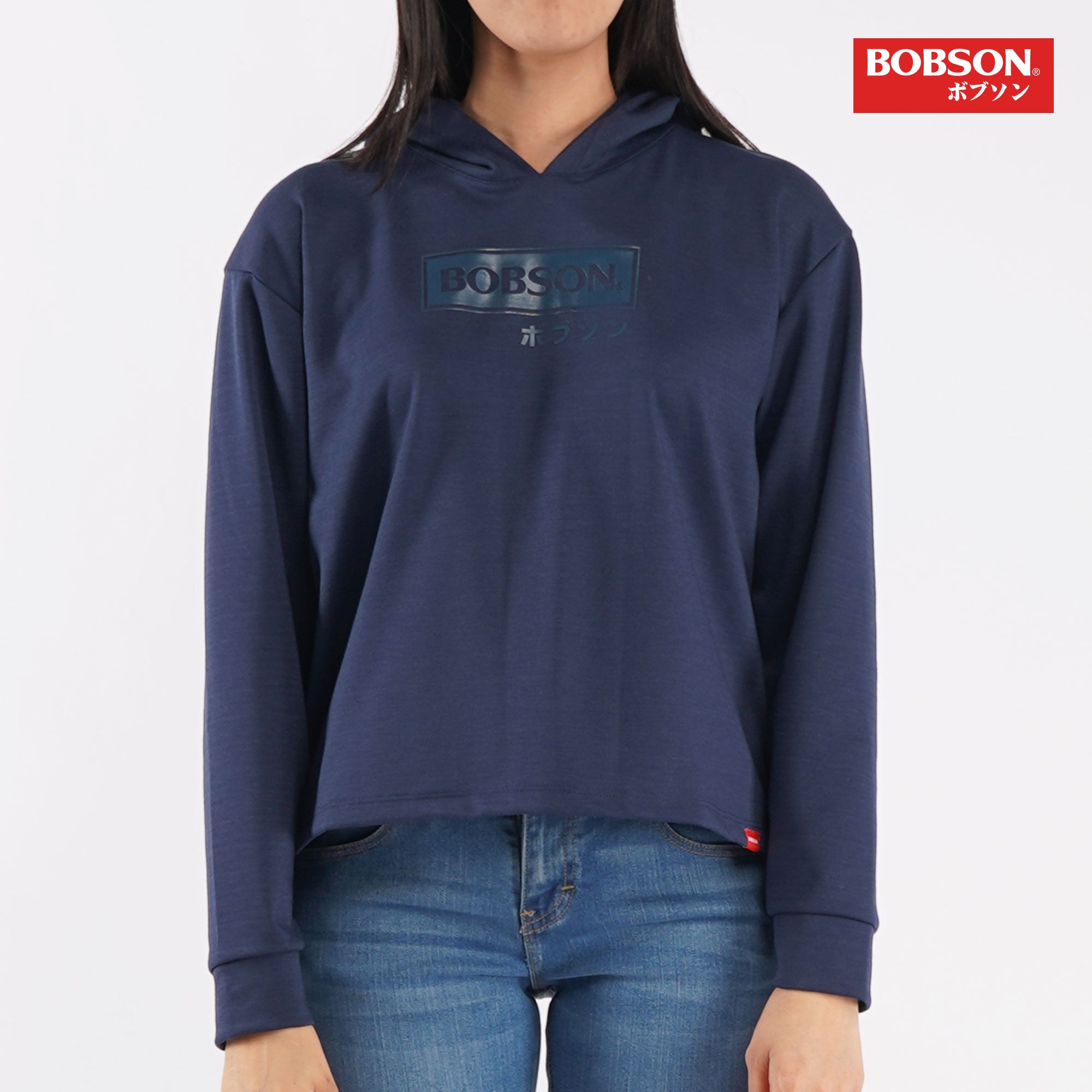 Bobson Japanese Ladies Basic Hoodie Pullover Long sleeves Crop Jacket for Women Trendy Fashion High Quality Apparel Comfortable Casual Jacket for Women 134996 (Navy)