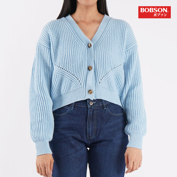 Bobson Japanese Ladies Basic Long Sleeve Jacket for Women Trendy Fashion High Quality Apparel Comfortable Casual Cardigan for Women Regular Fit 121705 (Blue)