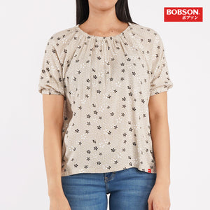 Bobson Japanese Ladies Basic Woven Blouse for Women Trendy Fashion High Quality Apparel Comfortable Casual Top for Women Boxy Fit 123124-U (Beige)
