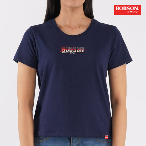 Bobson Japanese Ladies Basic Round Neck shirt for Women Trendy Fashion High Quality Apparel Comfortable Casual Top for Women Boxy Fit 108227-U (Navy)