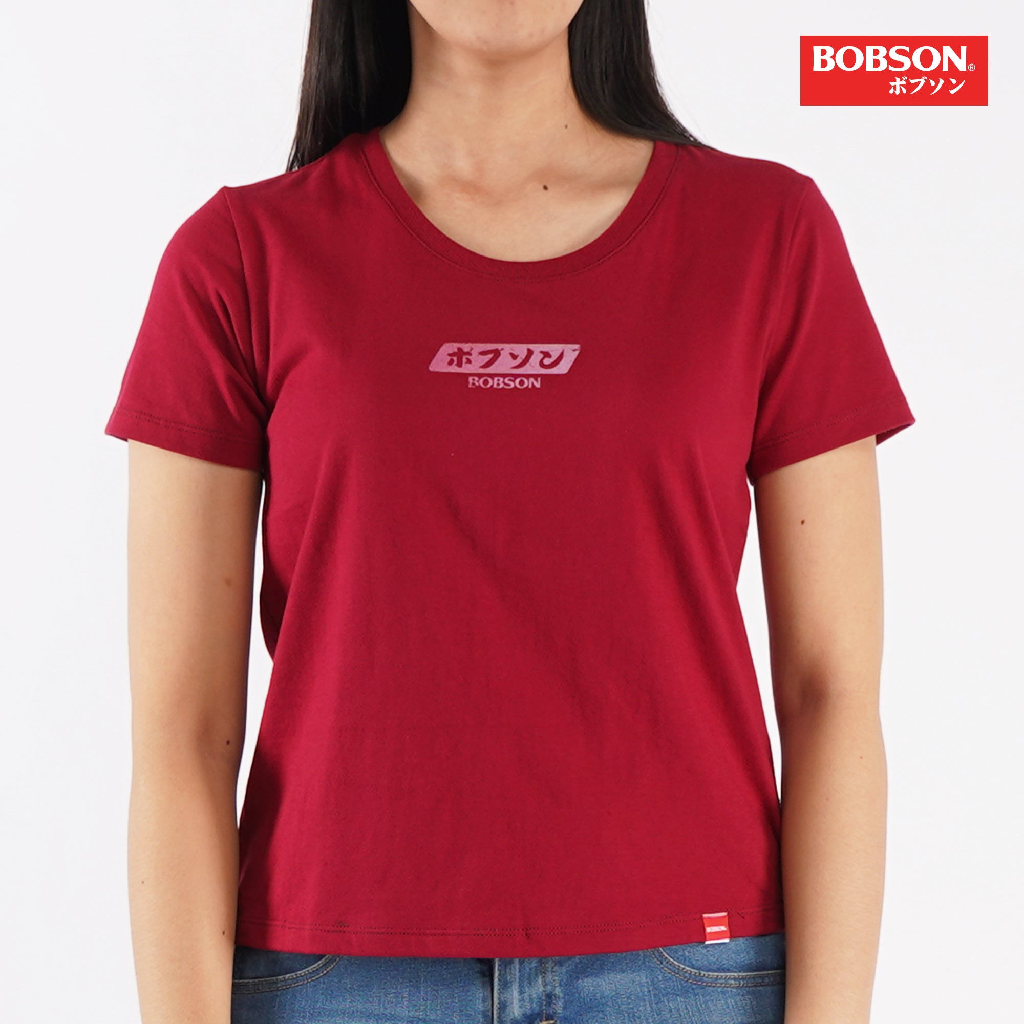 Bobson Japanese Ladies Basic Round Neck shirt for Women Trendy Fashion High Quality Apparel Comfortable Casual Top for Women Boxy Fit 133322-U (Rumba Red)