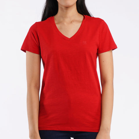 Bobson Japanese Ladies Basic Tees Fashionable Casual Apparel V-Neck T-shirt For Women Trendy Fashion High Quality Regular Fit 106605-U (Red)