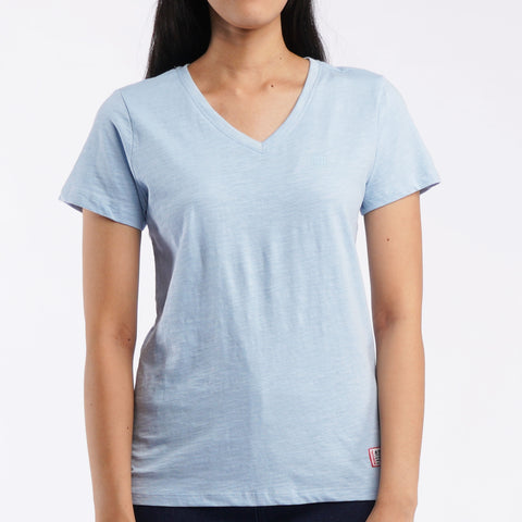 Bobson Japanese Ladies Basic Tees Casual Apparel Plain V-Neck T-shirt For Women Trendy Fashion High Quality Plain Tops For Women Regular Fit 106626-U (Light Blue)