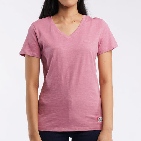 Bobson Japanese Ladies Basic Tees Casual Apparel Plain V-Neck T-shirt For Women Trendy Fashion High Quality Plain Tops For Women Regular Fit 106626-U (Pink)