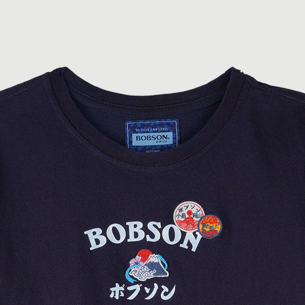 Bobson Japanese Ladies Basic Round Neck T-shirt for Women Trendy Fashion High Quality Apparel Comfortable Casual Top for Women Boxy Fit 113752 (Dark Wash)