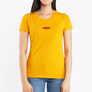 Bobson Japanese Ladies Basic Round Neck T-shirt for Women Trendy Fashion High Quality Apparel Comfortable Casual Top for Women Regular Fit 126643-U (Yellow Gold)