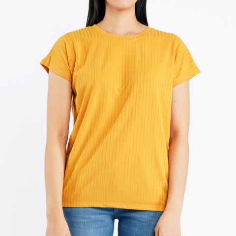 Bobson Japanese Ladies Basic Round Neck T-shirt for Women Trendy Fashion High Quality Apparel Comfortable Casual Top for Women Boxy Fit 129440-U (Mustard)