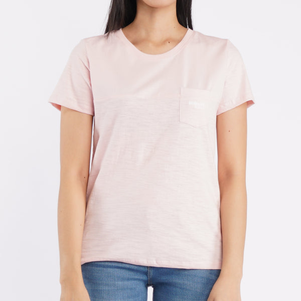 Bobson Japanese Ladies Basic Round Neck T-shirt for Women with chest pocket Trendy Fashion High Quality Apparel Comfortable Casual Top for Women Relaxed Fit 123341 (Potpourri)