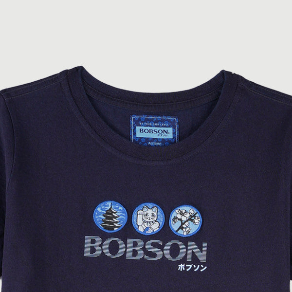 Bobson Japanese Ladies Basic Round Neck T-shirt for Women Trendy Fashion High Quality Apparel Comfortable Casual Top for Women Boxy Fit 113742 (Dark Wash)