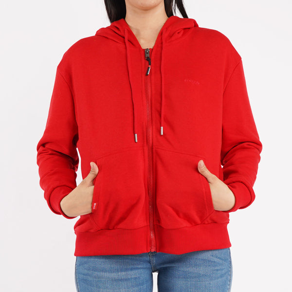 Bobson Japanese Ladies Basic Plain Hoodie Jacket for Women Trendy Fashion High Quality Apparel Comfortable Casual Jacket for Women Loose Fit 121618 (Red)