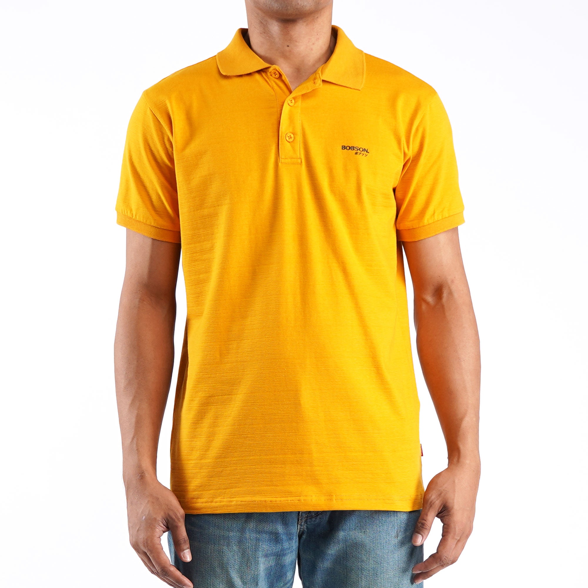 Bobson Japanese Men's Basic Polo shirt for Men Missed Lycra Fabric Trendy Fashion High Quality Apparel Comfortable Casual Collared shirt for Men Slim Fit 128807 (Yellow Gold)