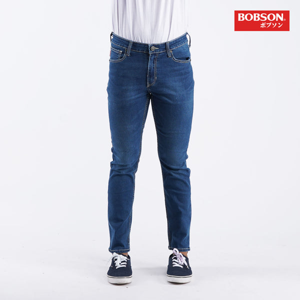 Bobson Japanese Men's Basic Denim Stretchable Pants for Men Mid Waist Trendy Fashion High Quality Apparel Comfortable Casual Jeans for Men Super Skinny Mid Rise 143710 (Medium Shade)