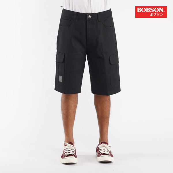 Bobson Japanese Men's Basic 6 Pocket Non-Denim Cargo short for Men Mid Waist Trendy Fashion High Quality Apparel Comfortable Casual short for Men 125065 (Black)