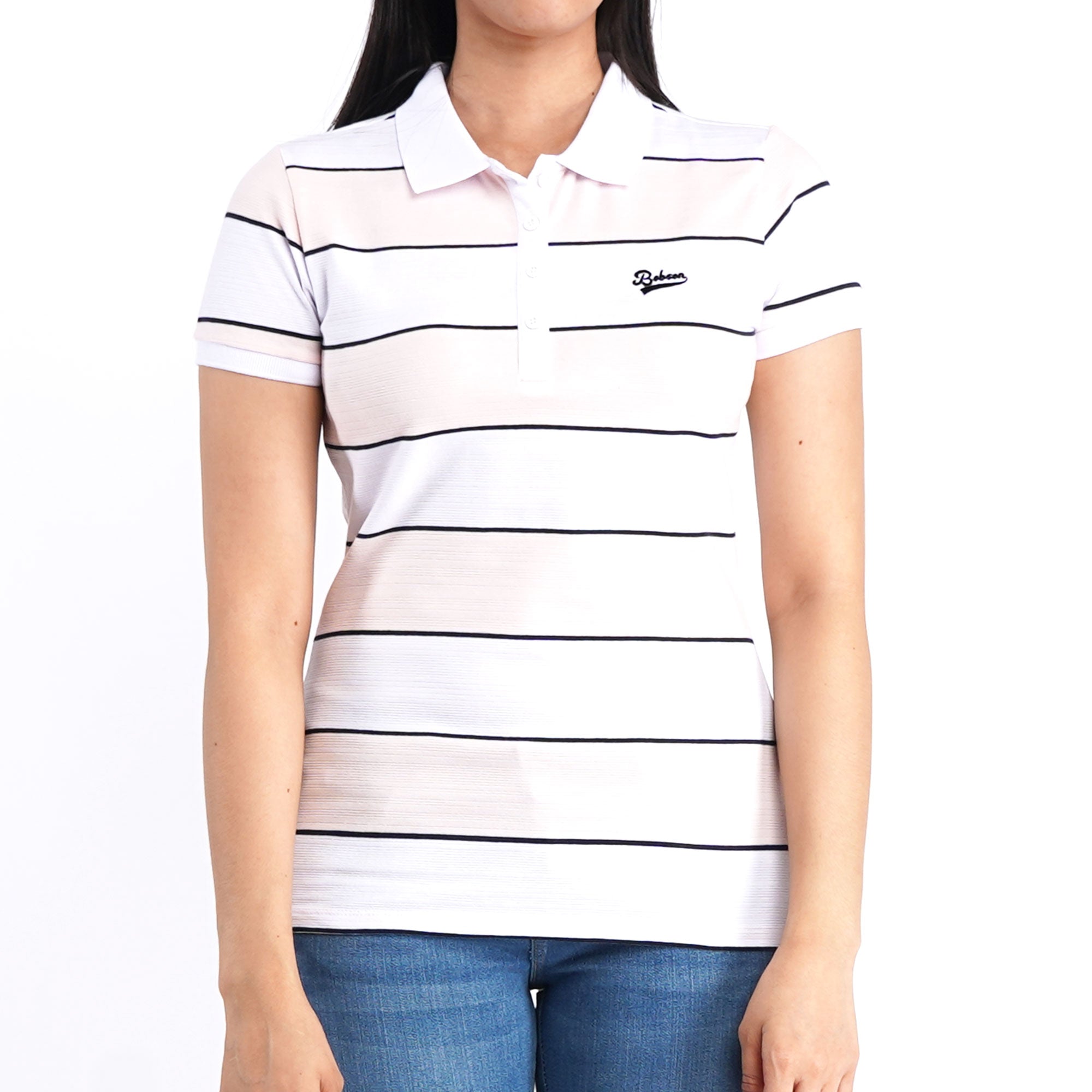 Bobson Japanese Ladies Basic Striped Polo shirt for Women Missed Lycra Fabric Trendy Fashion High Quality Apparel Comfortable Casual Collared shirt Regular Fit 136106 (Potpourri)