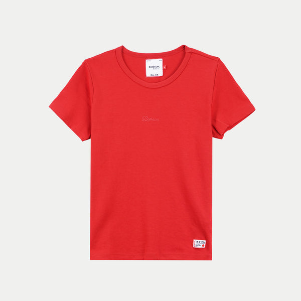 Bobson Japanese Ladies Basic Round Neck Shirt for Women Trendy Fashion High Quality Apparel Comfortable Casual Tees for Women Relaxed Fit 121757 (Barbados Cherry)