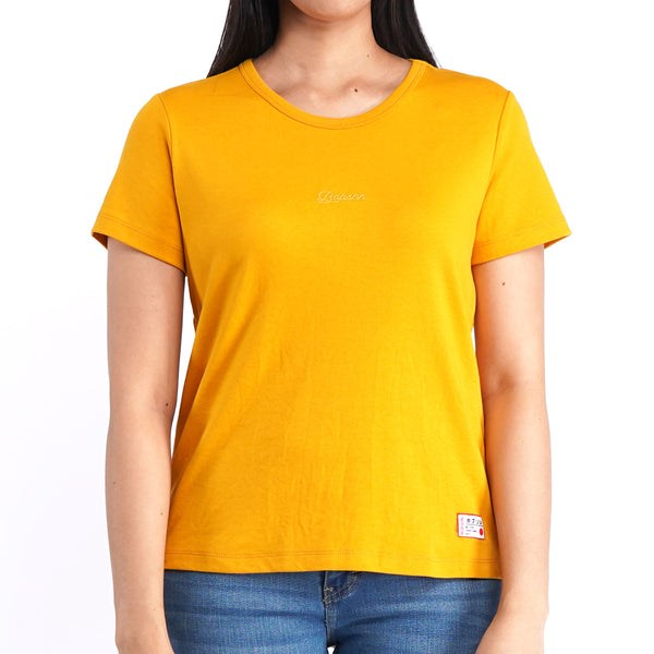 Bobson Japanese Ladies Basic Round Neck Shirt for Women Trendy Fashion High Quality Apparel Comfortable Casual Tees for Women Relaxed Fit 121757 (Yellow Gold)