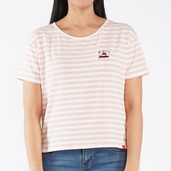 Bobson Japanese Ladies Basic Striped Round Neck T-shirt for Women Trendy Fashion High Quality Apparel Comfortable Casual Tees for Women Loose Fit 138058-U (Coral)