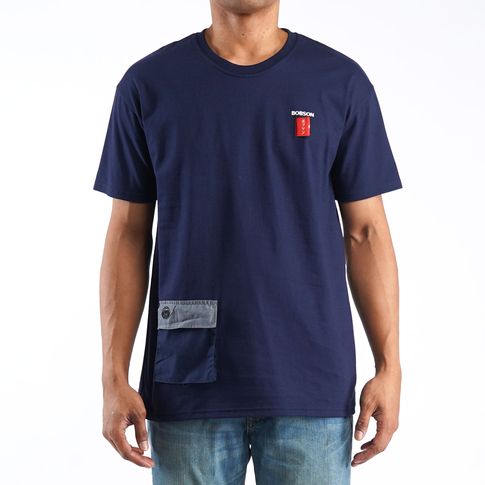 Bobson Japanese Men's Basic Round Neck Shirt for Men Trendy Fashion High Quality Apparel Comfortable Casual Tees for Men Comfort Fit 146749 (Navy)
