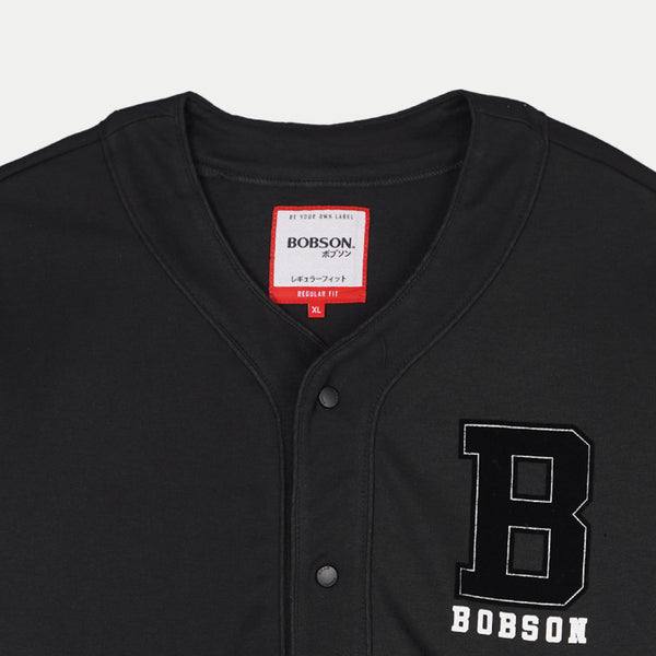 Bobson Japanese Men's Basic Varsity Button Down Shirt for Men with Back Print Trendy Fashion High Quality Apparel Comfortable Casual Tees for Men Regular Fit 111322 (Black)