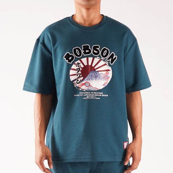Bobson Japanese Men's Basic Round Neck T shirt for Men Graphic Design Trendy Fashion High Quality Apparel Comfortable Casual Top for Men Boxy Fit 116773 (Teal)