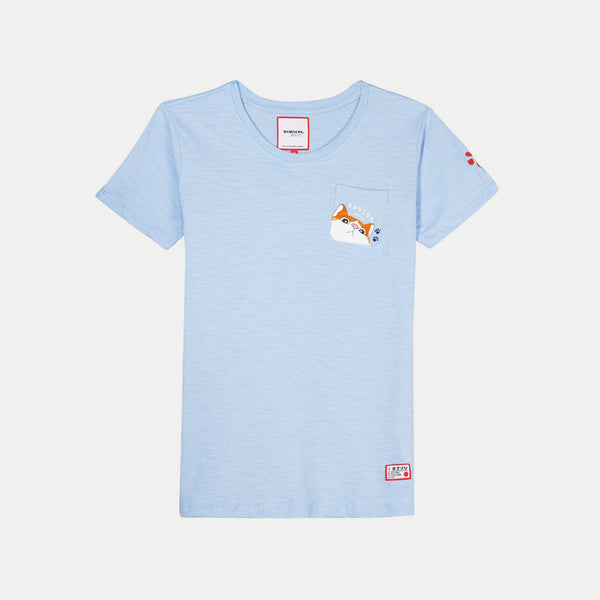 Bobson Japanese Ladies Basic Round Neck T shirt for Women with chest pocket Trendy Fashion High Quality Apparel Comfortable Casual Tees for Women Regular Fit 123454 (Chambray Blue)