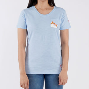 Bobson Japanese Ladies Basic Round Neck T shirt for Women with chest pocket Trendy Fashion High Quality Apparel Comfortable Casual Tees for Women Regular Fit 123454 (Chambray Blue)