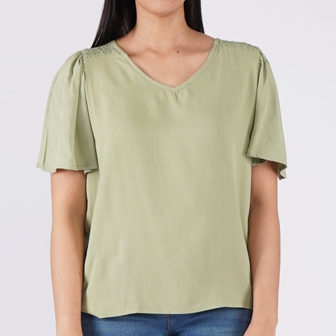 Bobson Japanese Ladies Basic Plain Woven Shirt for Women Trendy Fashion High Quality Apparel Comfortable Casual Top for Women Relaxed Fit 129036 (Mist Green)