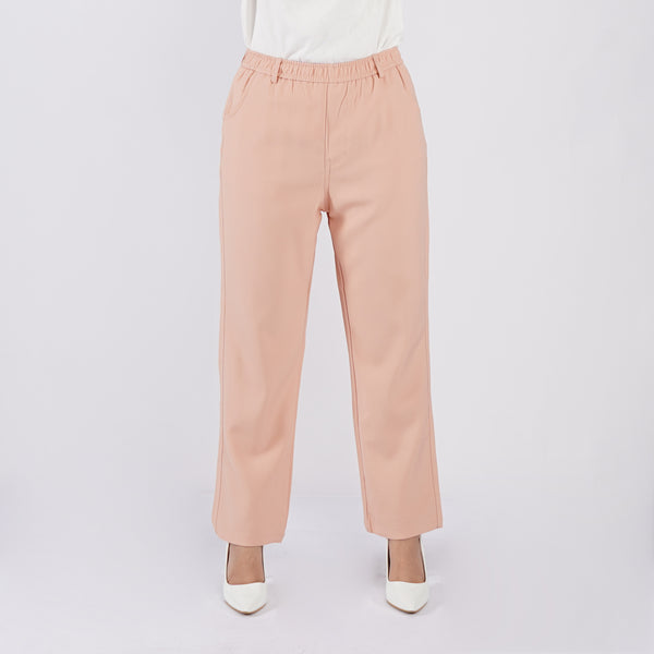 Bobson Japanese Ladies Basic Non-Denim Colored Trouser Pants for Women Trendy Fashion High Quality Apparel Comfortable Casual Pants for Women Mid Waist 135320 (Peach)