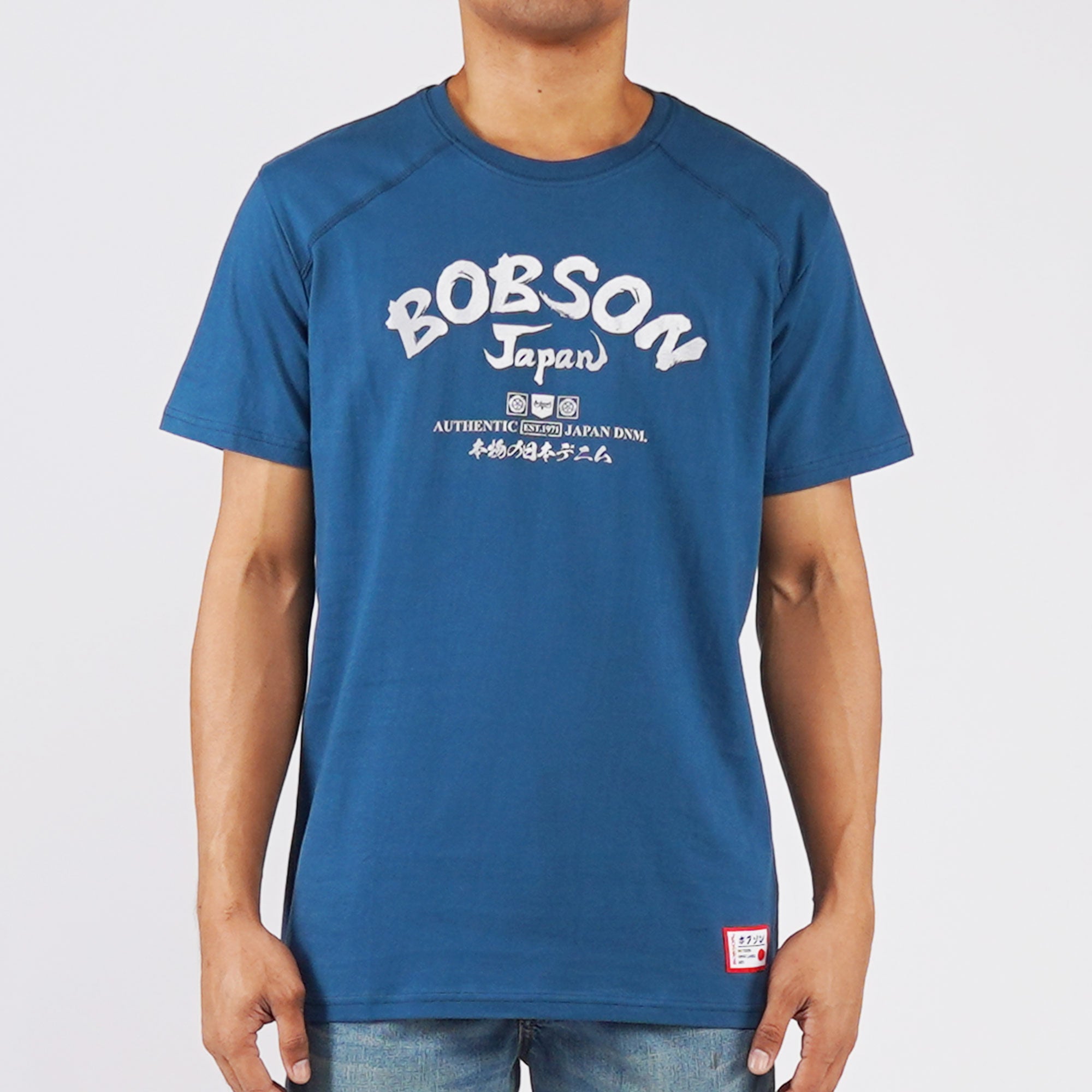 Bobson Japanese Men's Basic  Round Neck T shirt for Men Trendy Fashion High Quality Apparel Comfortable Casual Tees Slim Fit 125861 (Poseidon)