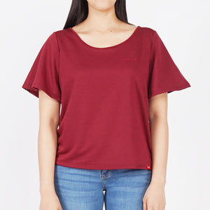 Bobson Japanese Ladies Basic Round Neck T shirt For Women Trendy Fashion High Quality Apparel Comfortable Casual  Tees Relaxed Fit 142177 (Rumba Red)