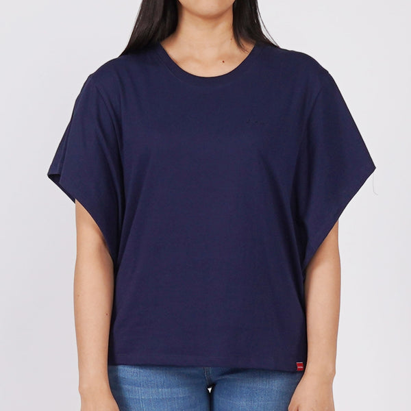 Bobson Japanese Ladies Basic Round Neck T shirt For Women Trendy Fashion High Quality Apparel Comfortable Casual Tees Relaxed Fit 142177 (Navy)