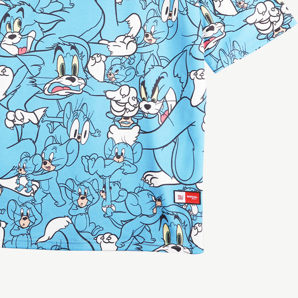 Bobson Japanese x Tom and Jerry Men's All over print Oversized T Shirt Trendy Fashion High Quality Apparel Comfortable Casual Top for Men Oversized 131872 (Light Blue)