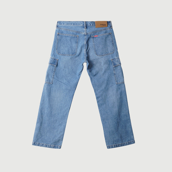 Bobson Japanese Men's Basic Denim Cargo Jeans for Men Trendy Fashion High Quality Apparel Comfortable Casual Cargo Pants for Men Mid Waist 151593 (Light Shade)