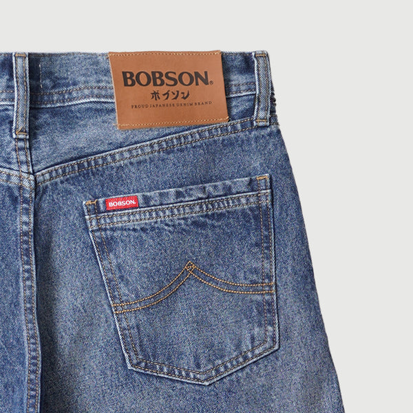 Bobson Japanese Men's Basic Denim Tapered Short Trendy Fashion High Quality Apparel Comfortable Casual short Mid Waist 151761 (Medium Shade)