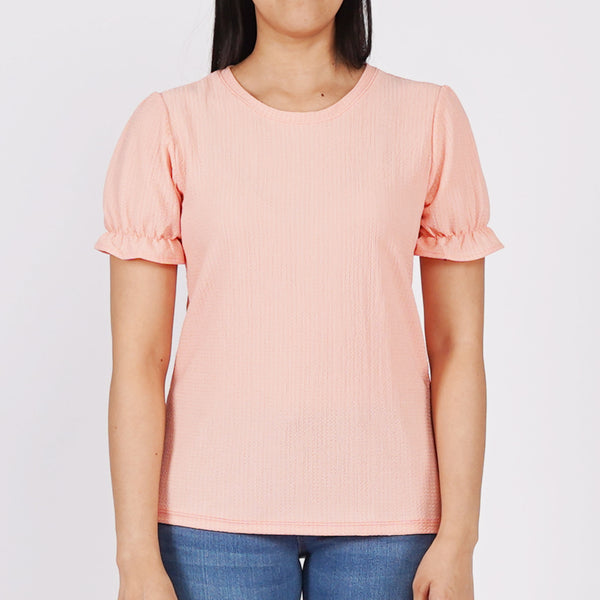 Bobson Japanese Ladies Basic Tees Garterized Sleeves Trendy Fashion High Quality Apparel Comfortable Casual Blouse for Women Regular Fit 140104 (Pink)