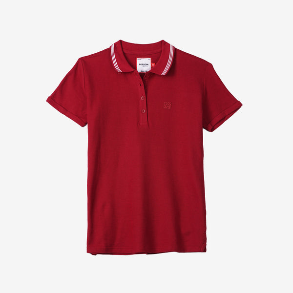 Bobson Japanese Ladies Basic Collared Shirt for Women Trendy Fashion High Quality Apparel Comfortable Casual Polo shirt for Women Regular Fit 137454-U (Rumba Red)