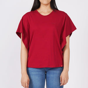 Bobson Ladies Basic Round Neck Tees for Women Trendy Fashion High Quality Apparel Comfortable Casual Blouse for Women Boxy Fit 141870-U (Maroon)