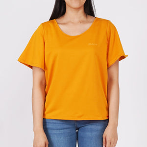 Bobson Ladies Basic Round Neck Tees for Women Trendy Fashion High Quality Apparel Comfortable Casual Blouse for Women Boxy Fit 141870-U (Yellow Gold)
