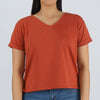 Bobson Japanese Ladies Basic V Neck Tees for Women Trendy Fashion High Quality Apparel Comfortable Casual Top for Women Relaxed Fitting 133313-U (Rust)