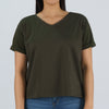 Bobson Japanese Ladies Basic V Neck Tees for Women Trendy Fashion High Quality Apparel Comfortable Casual Top for Women Relaxed Fitting 133313-U (Fatigue)