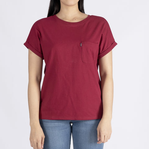 Bobson Japanese Ladies Basic Tees Round Neck Top foe Women Trendy Fashion High Quality Apparel Comfortable Casual Shirt for Women Loose Fitting 134900 (Rumba Red)