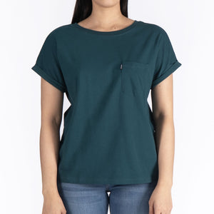 Bobson Japanese Ladies Basic Tees Round Neck Top foe Women Trendy Fashion High Quality Apparel Comfortable Casual Shirt for Women Loose Fitting 134900 (Teal)