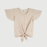 Bobson Japanese Ladies Basic Woven Button Down Top for Women Trendy Fashion High Quality Apparel Comfortable Casual Blouse for Women Boxy Fit 139747 (Beige)