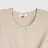 Bobson Japanese Ladies Basic Woven Button Down Top for Women Trendy Fashion High Quality Apparel Comfortable Casual Blouse for Women Boxy Fit 139747 (Beige)