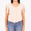 Bobson Japanese Ladies Basic Woven Button Down Top for Women Trendy Fashion High Quality Apparel Comfortable Casual Blouse for Women Boxy Fit 139747 (Beige)
